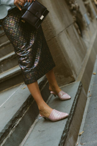 Jenny Cipoletti from Margo and Me blog in a pencil skirt and mules